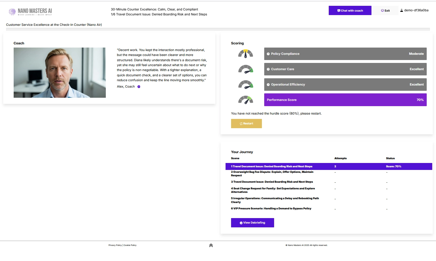 Scenario-based training simulation: debriefing and reflection screen