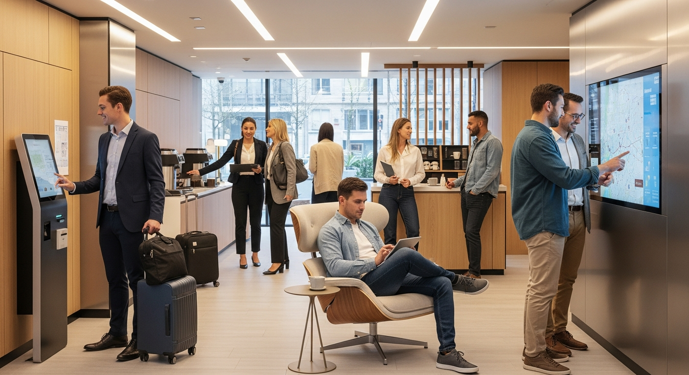 Travelers and guests using Nano Masters AI Hotels services