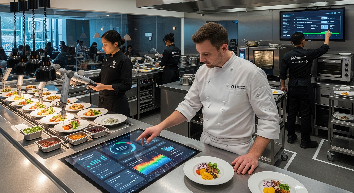 Nano Masters AI Restaurant Chain staff working in a restaurant environment
